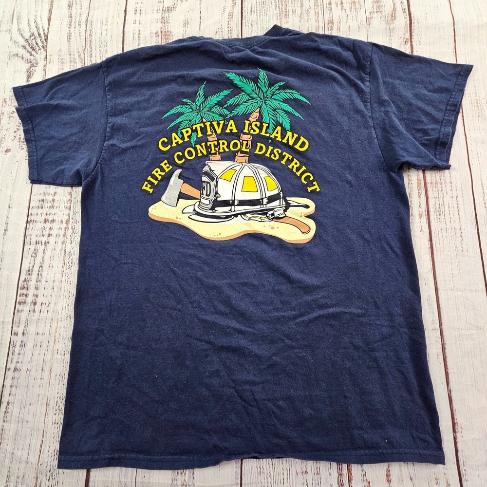 Capitva Island FL Fire Control District Blue Short Sleeve T-Shirt Men's L